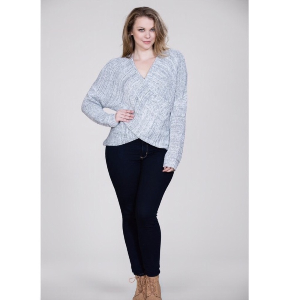 $ FIRM 🌷Plus Size Gray Wrap Sweater - Picture 2 of 4